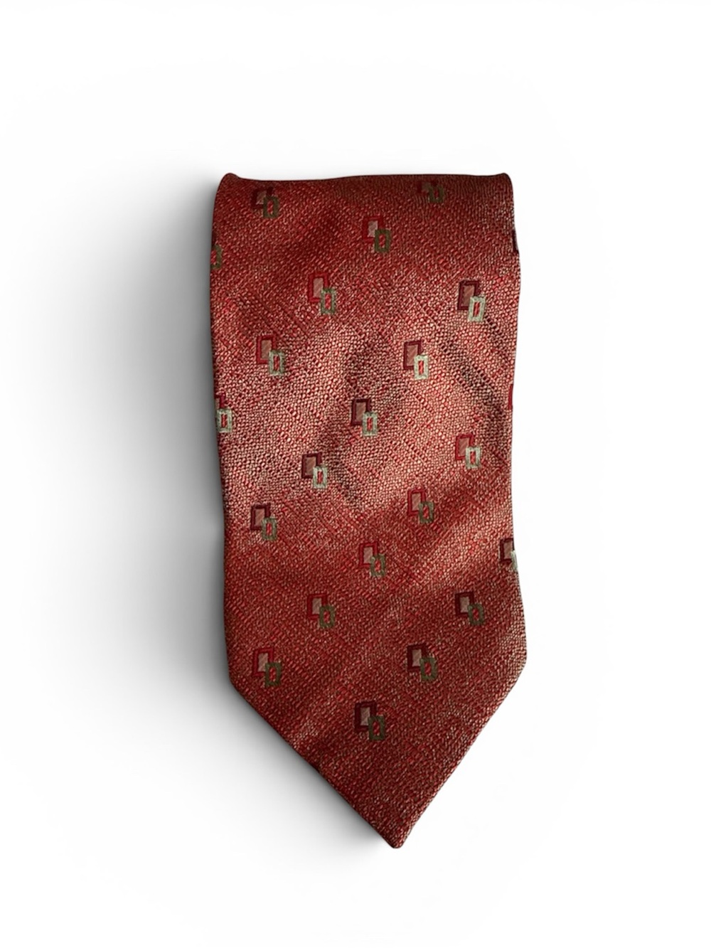 PAVONE Luxury Silk Tie Red Woven Micro-Texture Geometric Italian 3.75” x 58”